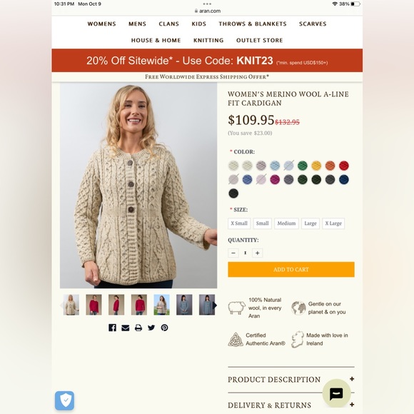 Aran Sweater Market blue cabled cardigan - Picture 14 of 14